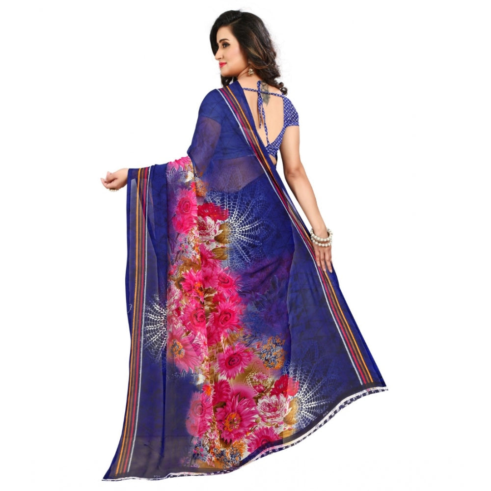 Amfyn Women's Georgette Saree(Blue,5-6 Mtrs)