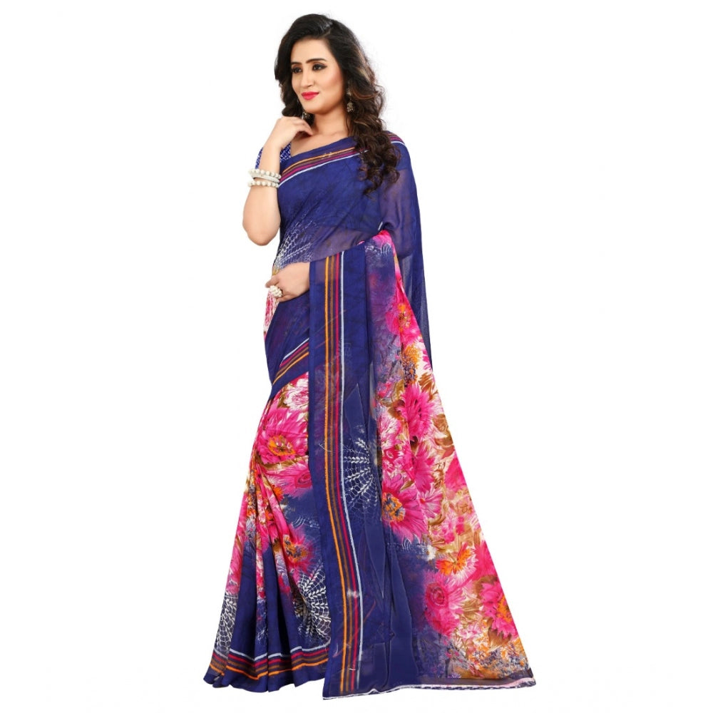 Amfyn Women's Georgette Saree(Blue,5-6 Mtrs)