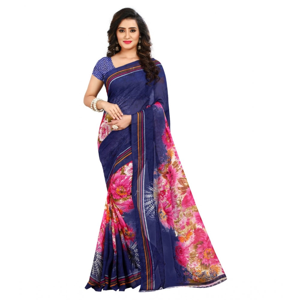 Amfyn Women's Georgette Saree(Blue,5-6 Mtrs)