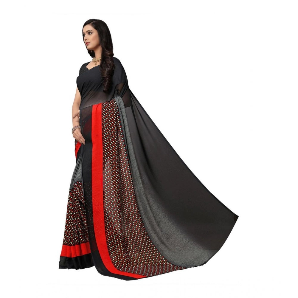 Amfyn Women's Georgette Saree(Black,5-6 Mtrs)