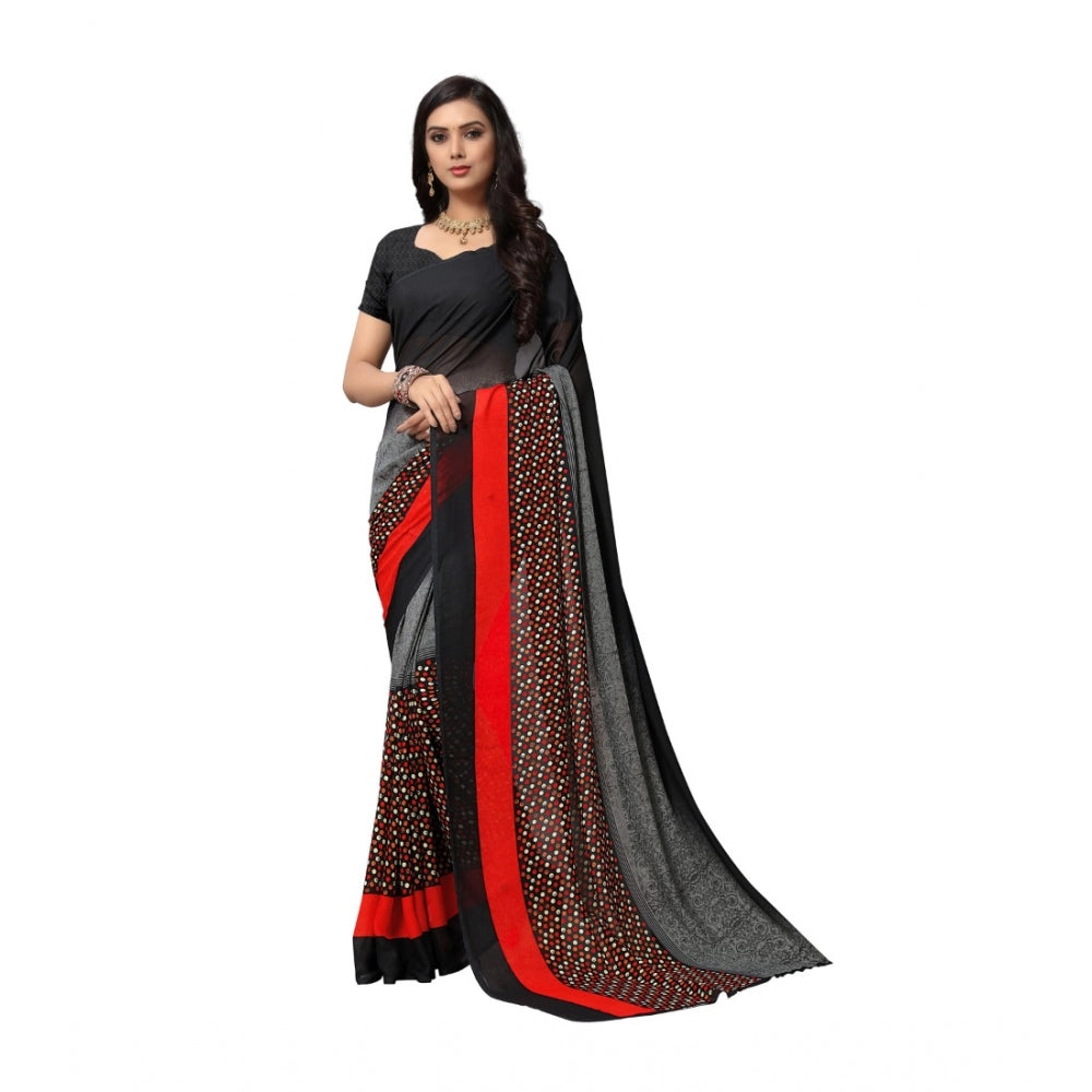 Amfyn Women's Georgette Saree(Black,5-6 Mtrs)