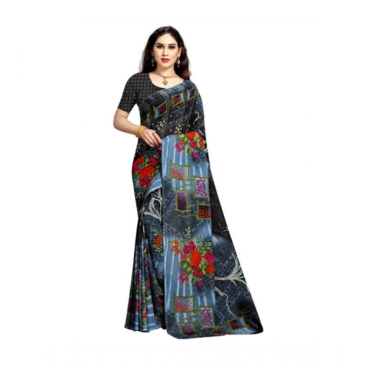 Amfyn Women's Georgette Saree(Blue,5-6 Mtrs)