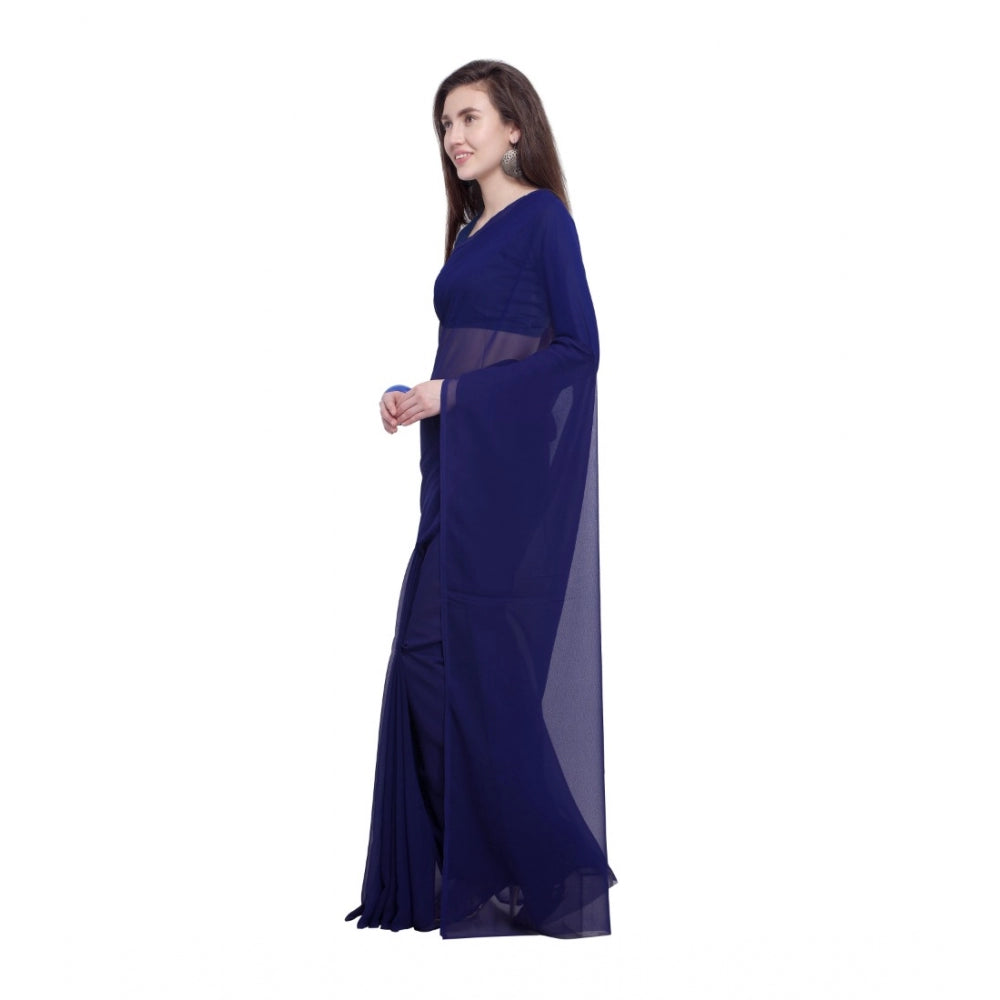 Amfyn Women's Dyed Saree(Dark Blue,5-6 Mtrs)