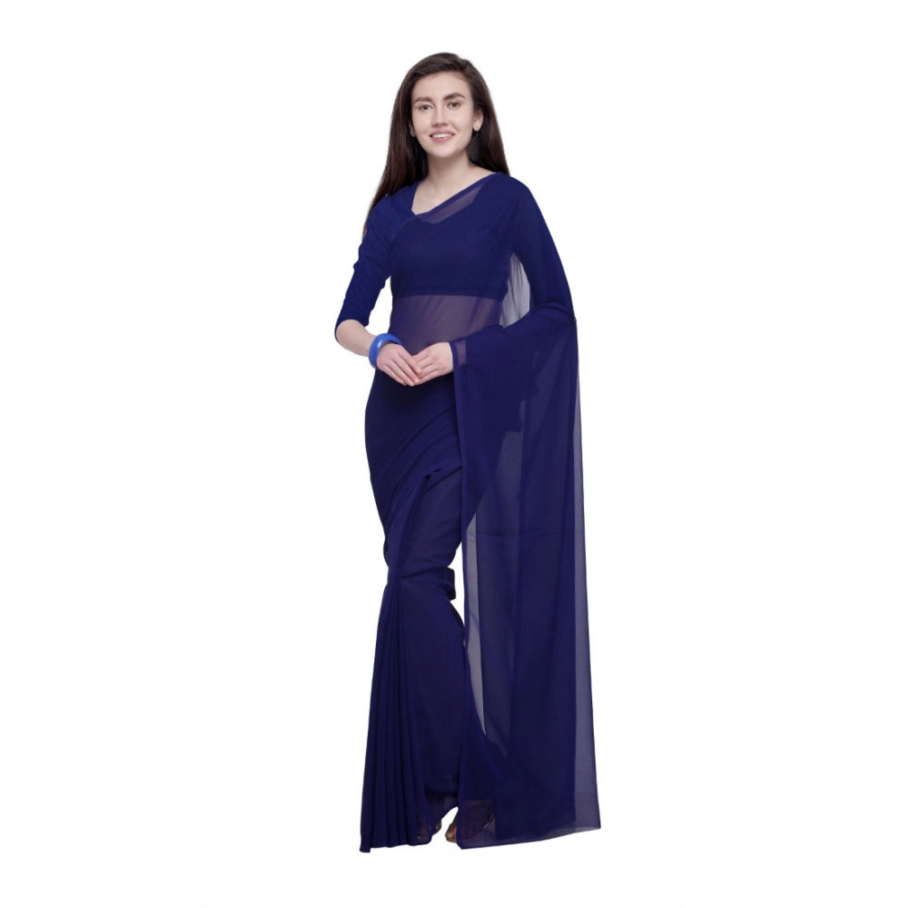 Amfyn Women's Dyed Saree(Dark Blue,5-6 Mtrs)