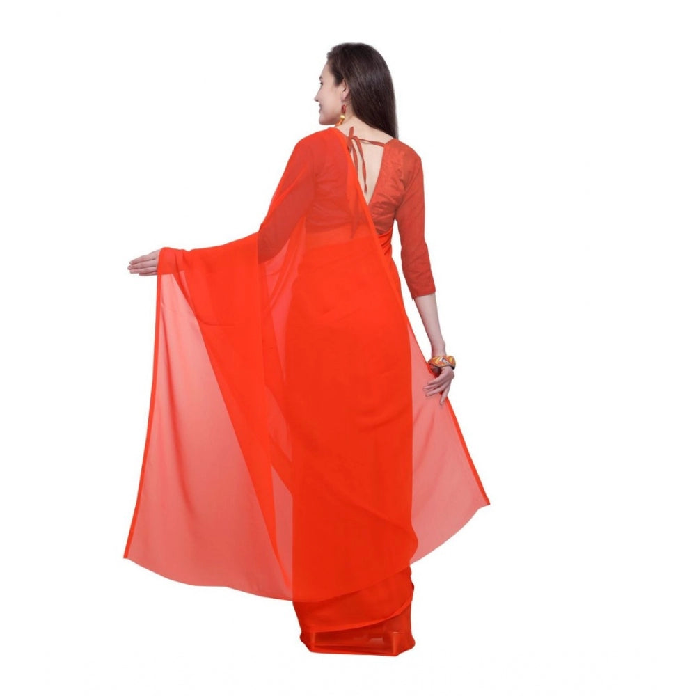 Amfyn Women's Dyed Saree(Orange,5-6 Mtrs)