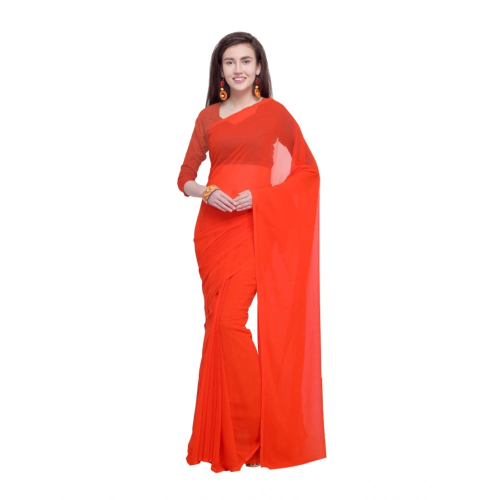 Amfyn Women's Dyed Saree(Orange,5-6 Mtrs)