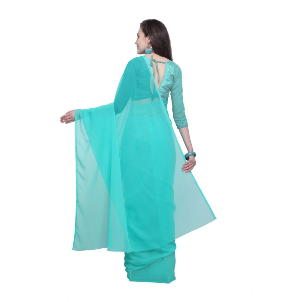 Amfyn Women's Dyed Saree(Seablue,5-6 Mtrs)