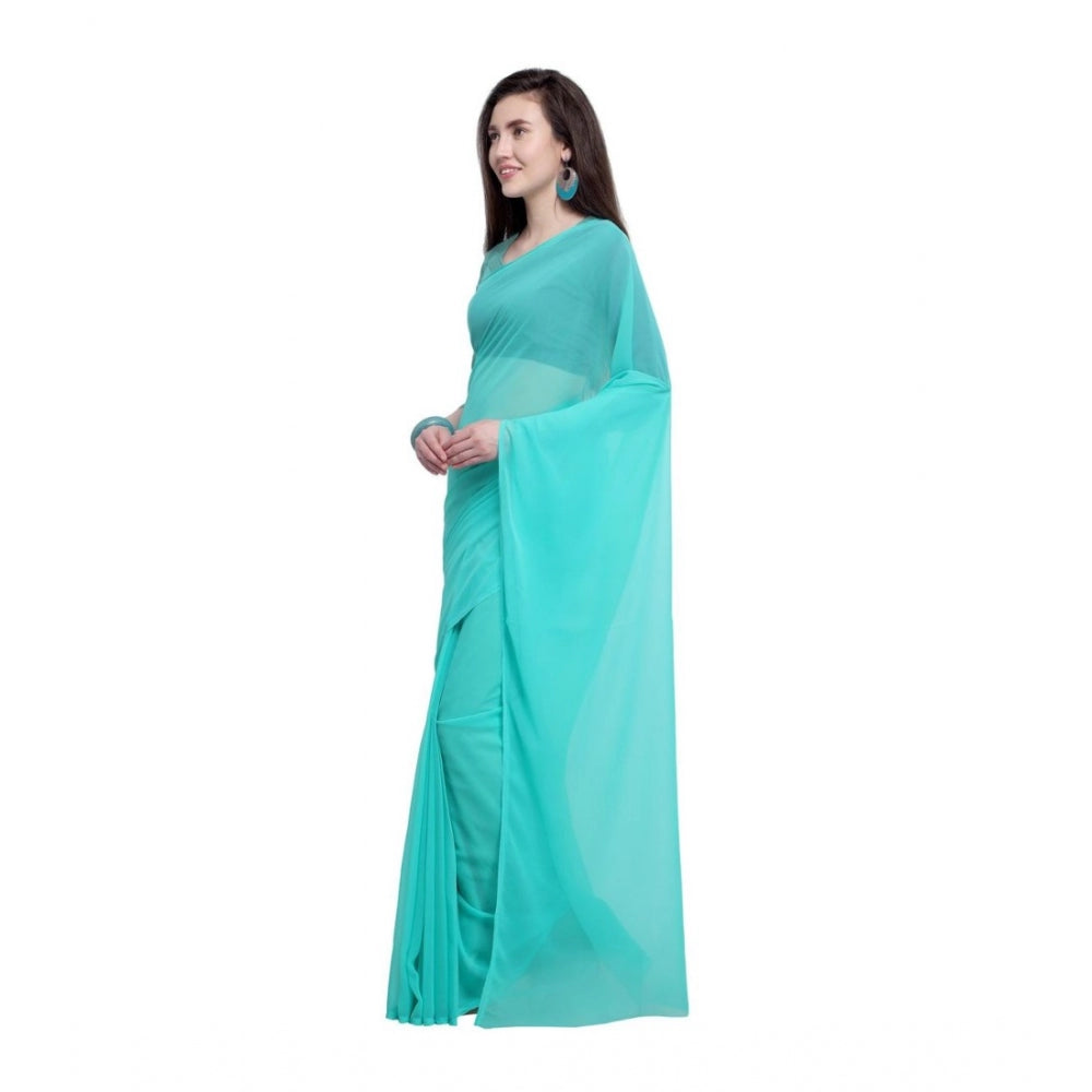 Amfyn Women's Dyed Saree(Seablue,5-6 Mtrs)