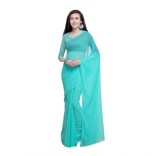 Amfyn Women's Dyed Saree(Seablue,5-6 Mtrs)