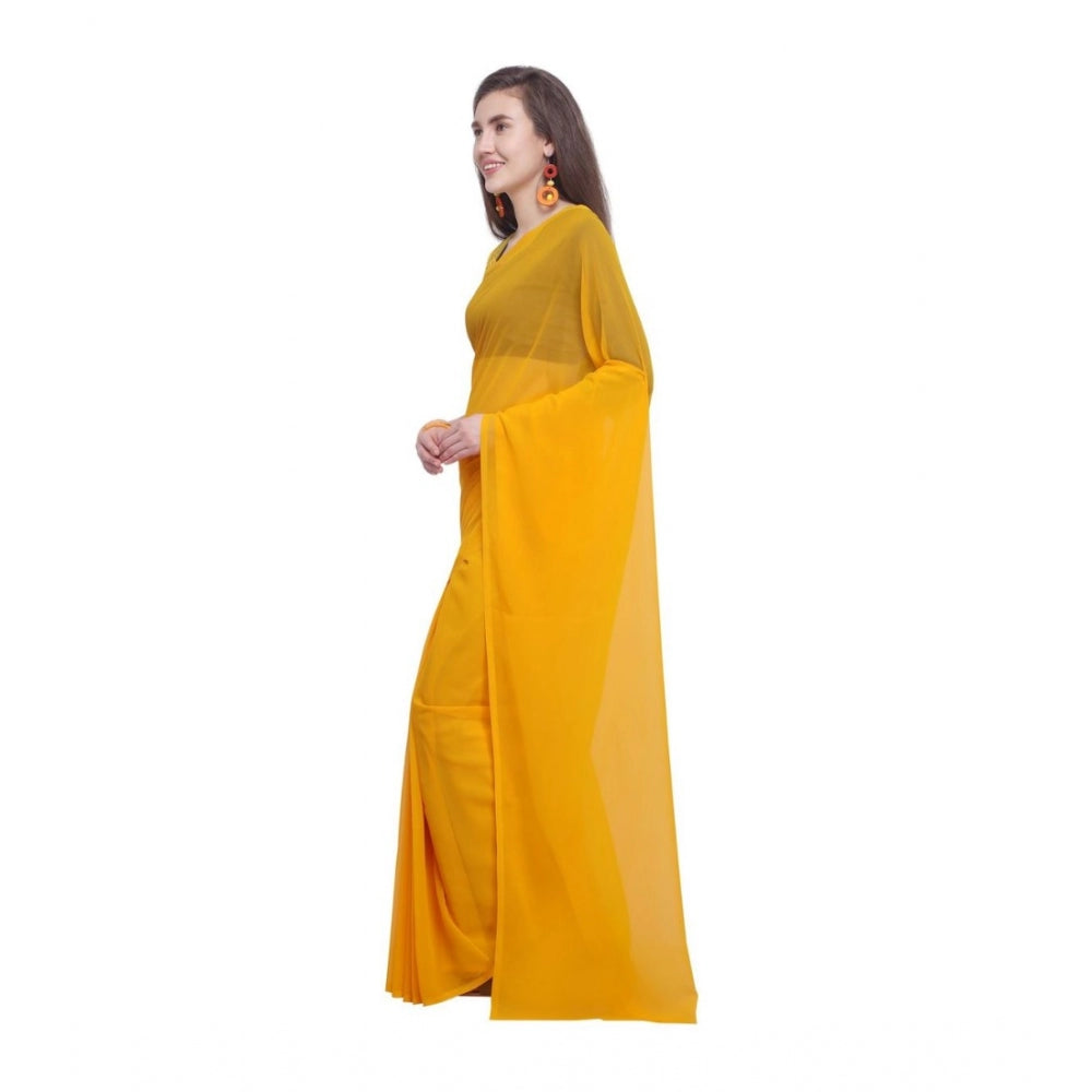 Amfyn Women's Dyed Saree(Yellow,5-6 Mtrs)