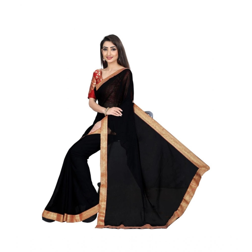 Amfyn Women's Chiifon, Jacquard Blouse Saree(Black,5-6 Mtrs)