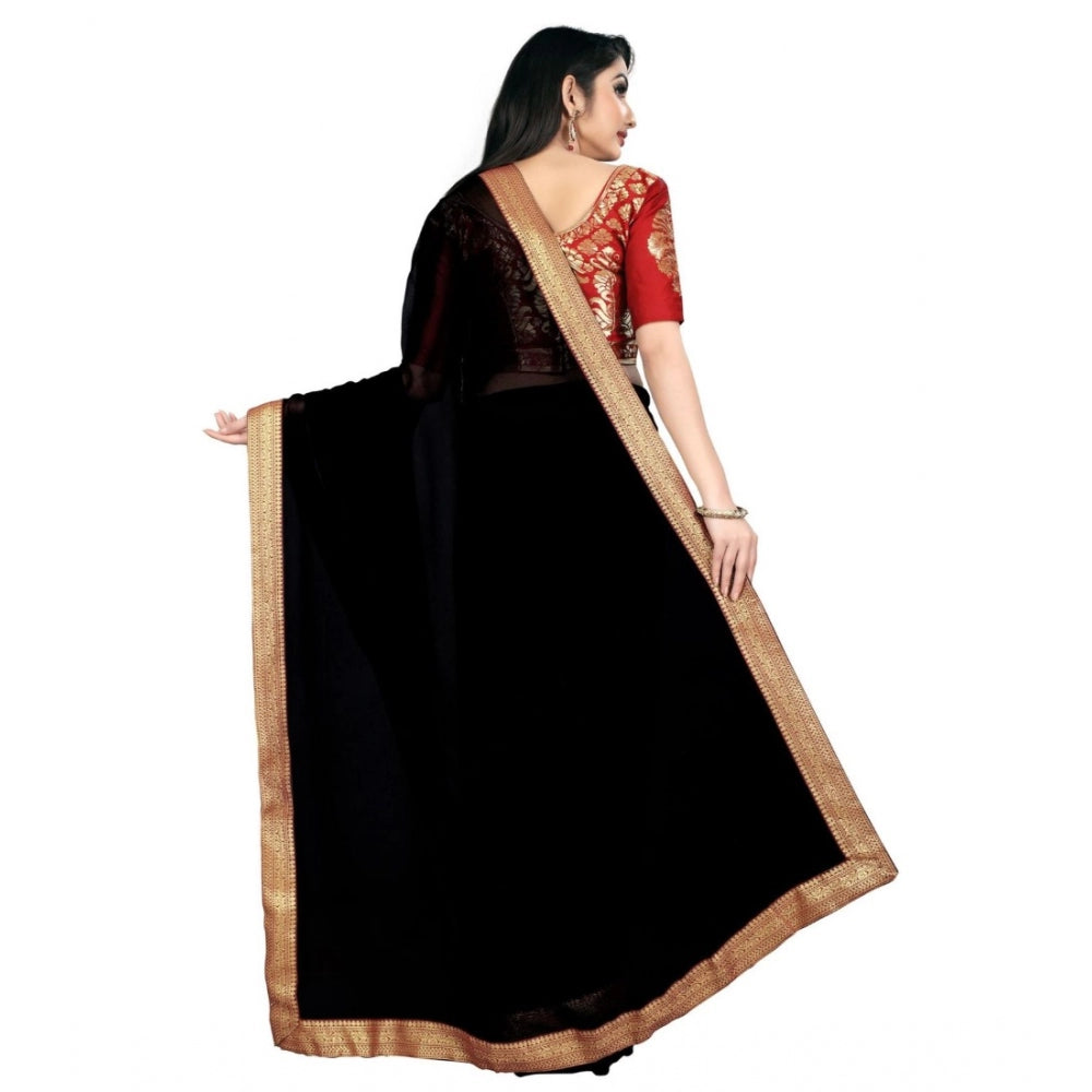 Amfyn Women's Chiifon, Jacquard Blouse Saree(Black,5-6 Mtrs)