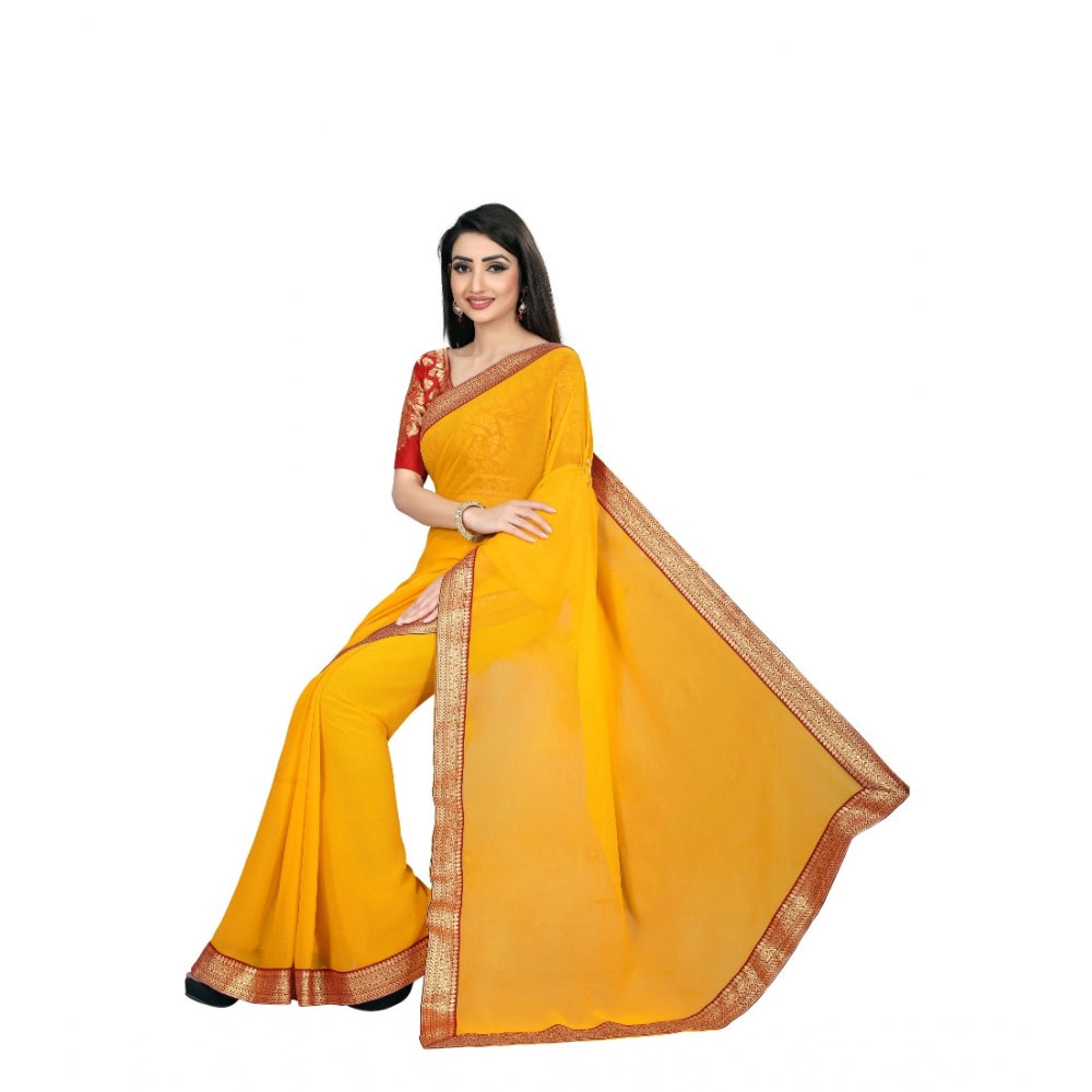 Amfyn Women's Chiifon, Jacquard Blouse Saree(Yellow,5-6 Mtrs)