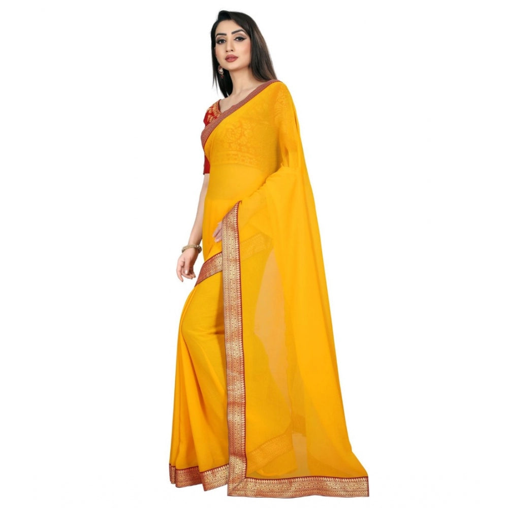 Amfyn Women's Chiifon, Jacquard Blouse Saree(Yellow,5-6 Mtrs)