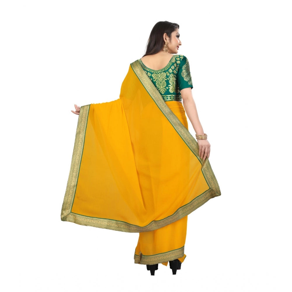 Amfyn Women's Chiifon, Jacquard Blouse Saree(Yellow,5-6 Mtrs)