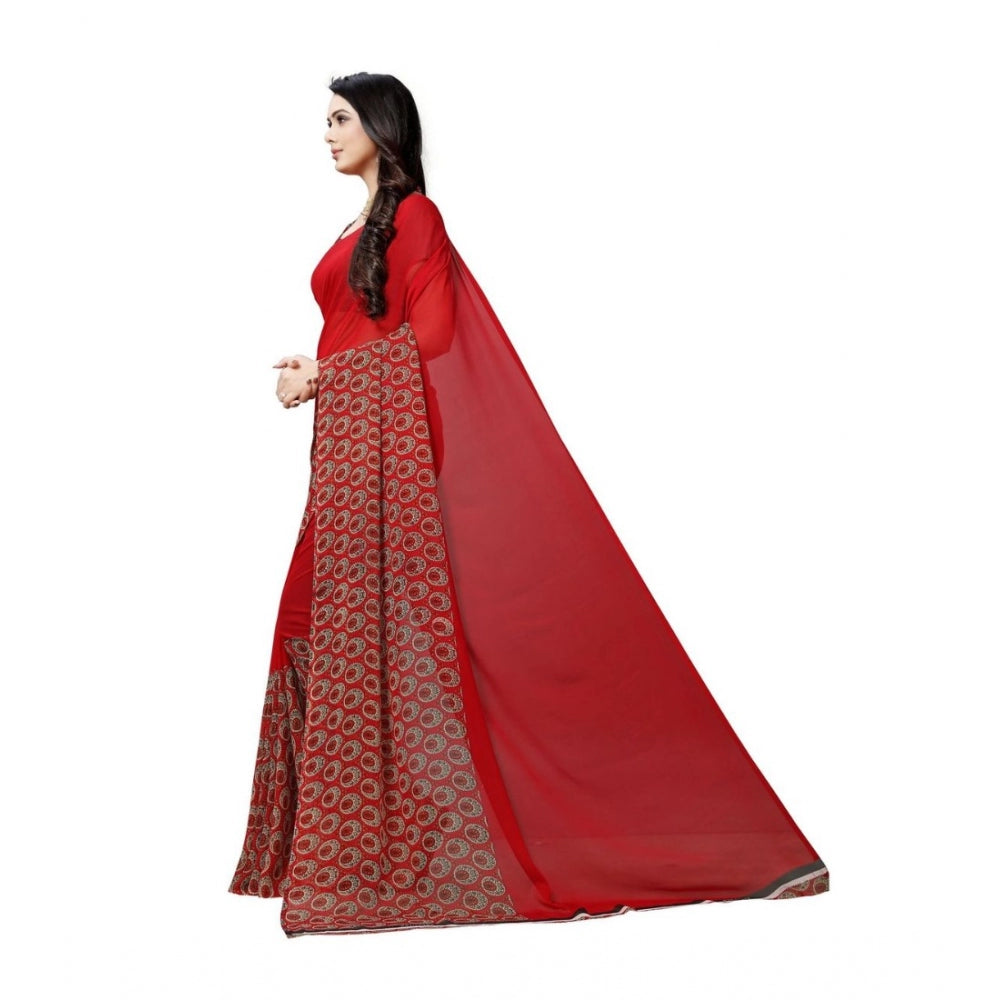 Amfyn Women's Georgette Saree(Red,5-6 Mtrs)