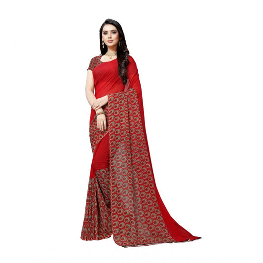 Amfyn Women's Georgette Saree(Red,5-6 Mtrs)