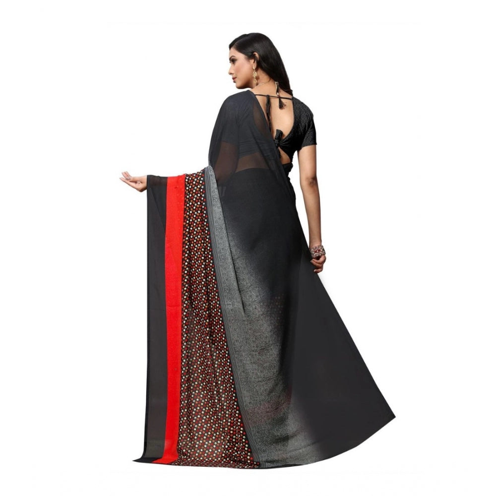 Amfyn Women's Georgette Saree(Black,5-6 Mtrs)