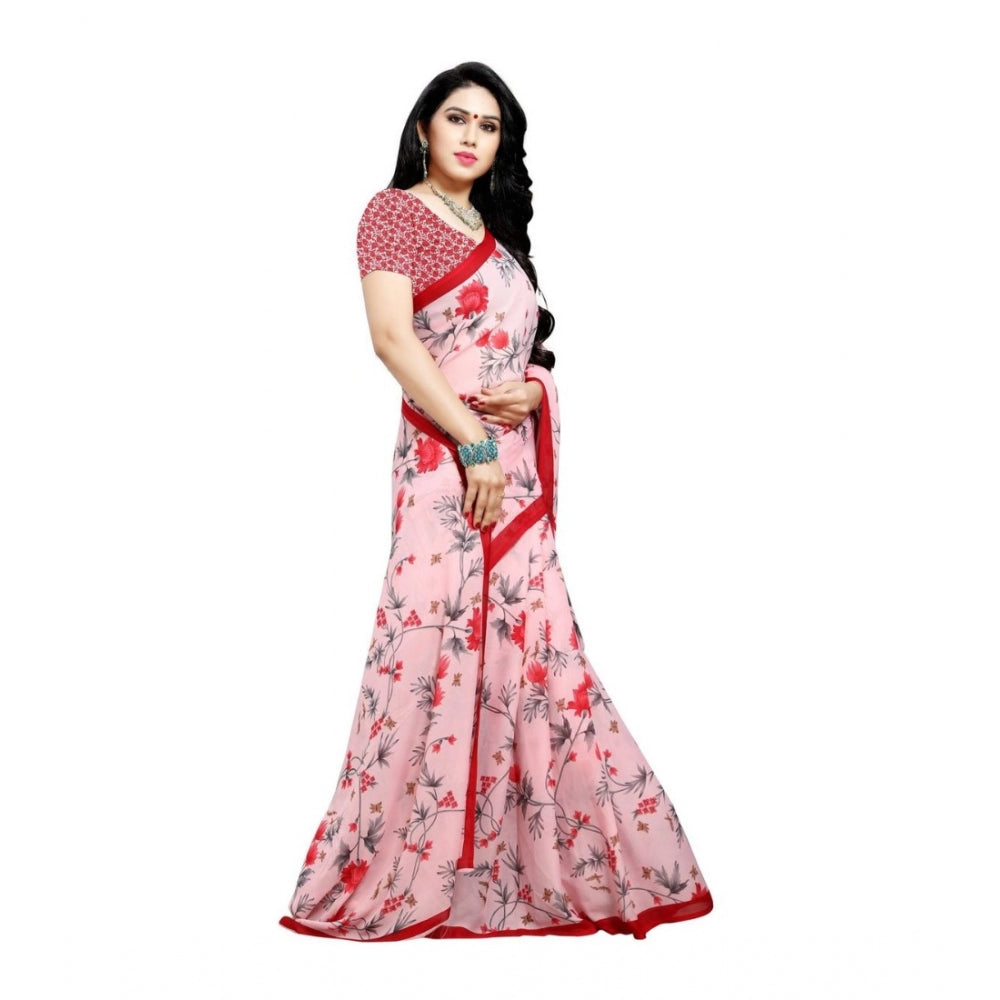 Amfyn Women's Georgette Saree(Peach,5-6 Mtrs)