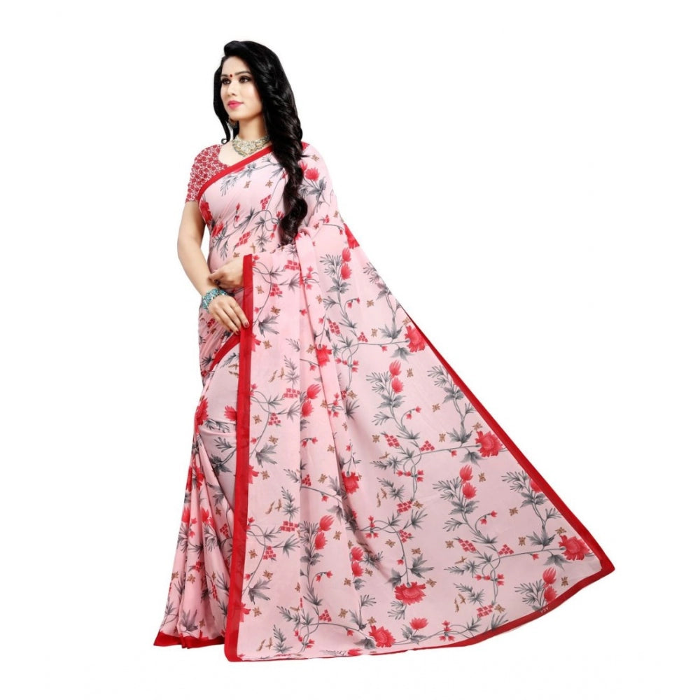 Amfyn Women's Georgette Saree(Peach,5-6 Mtrs)