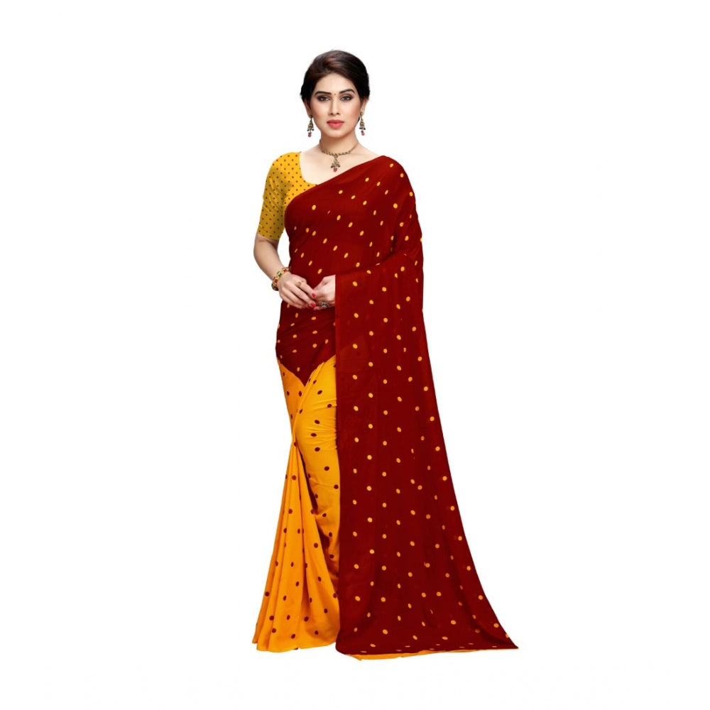 Amfyn Women's Georgette Saree(Red,5-6 Mtrs)