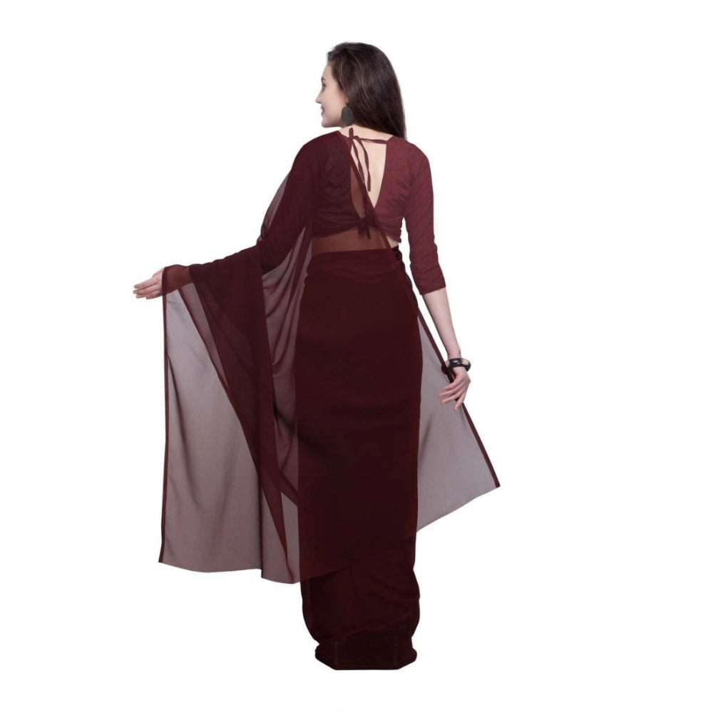 Amfyn Women's Dyed Saree(Brown,5-6 Mtrs)