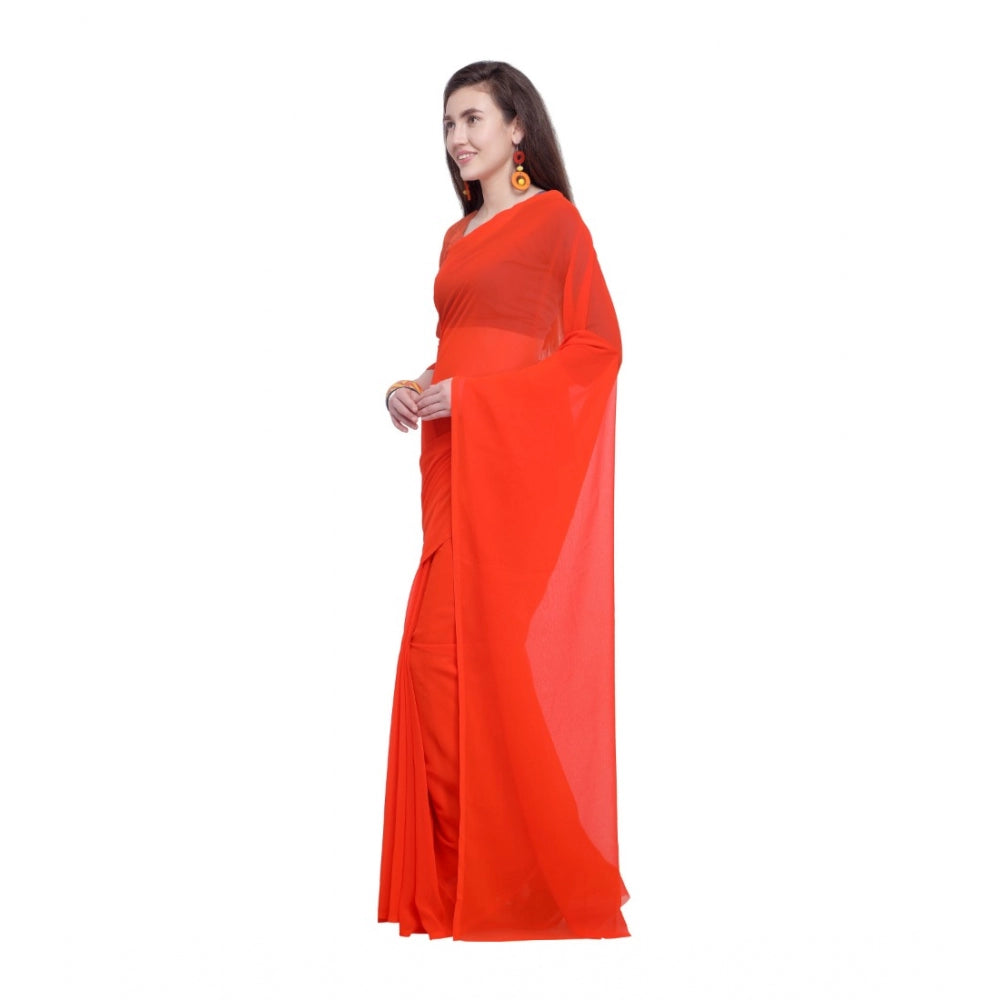 Amfyn Women's Dyed Saree(Orange,5-6 Mtrs)