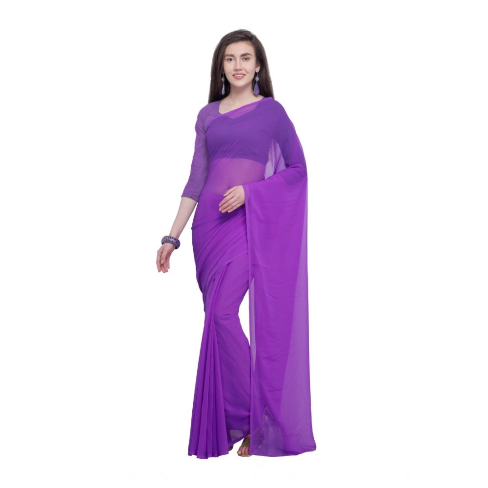 Amfyn Women's Dyed Saree(Purple,5-6 Mtrs)