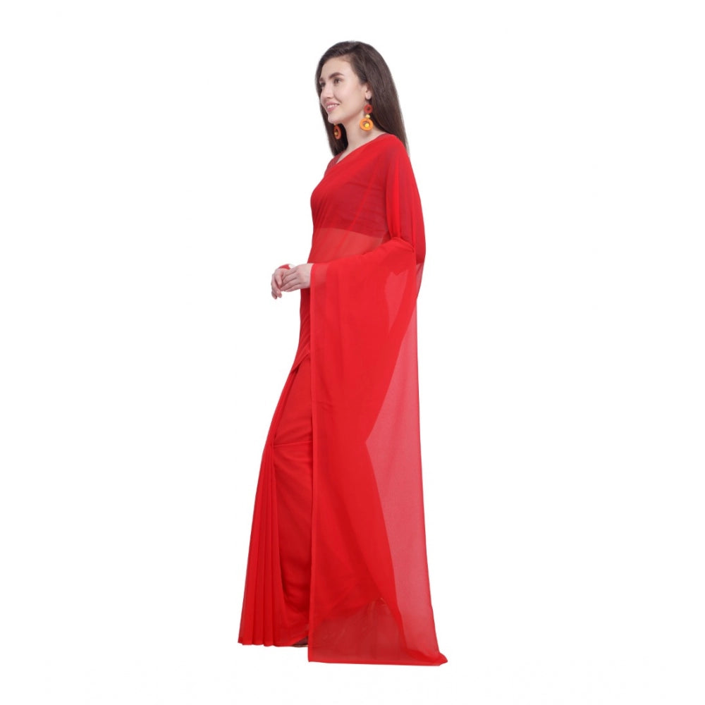 Amfyn Women's Dyed Saree(Red,5-6 Mtrs)