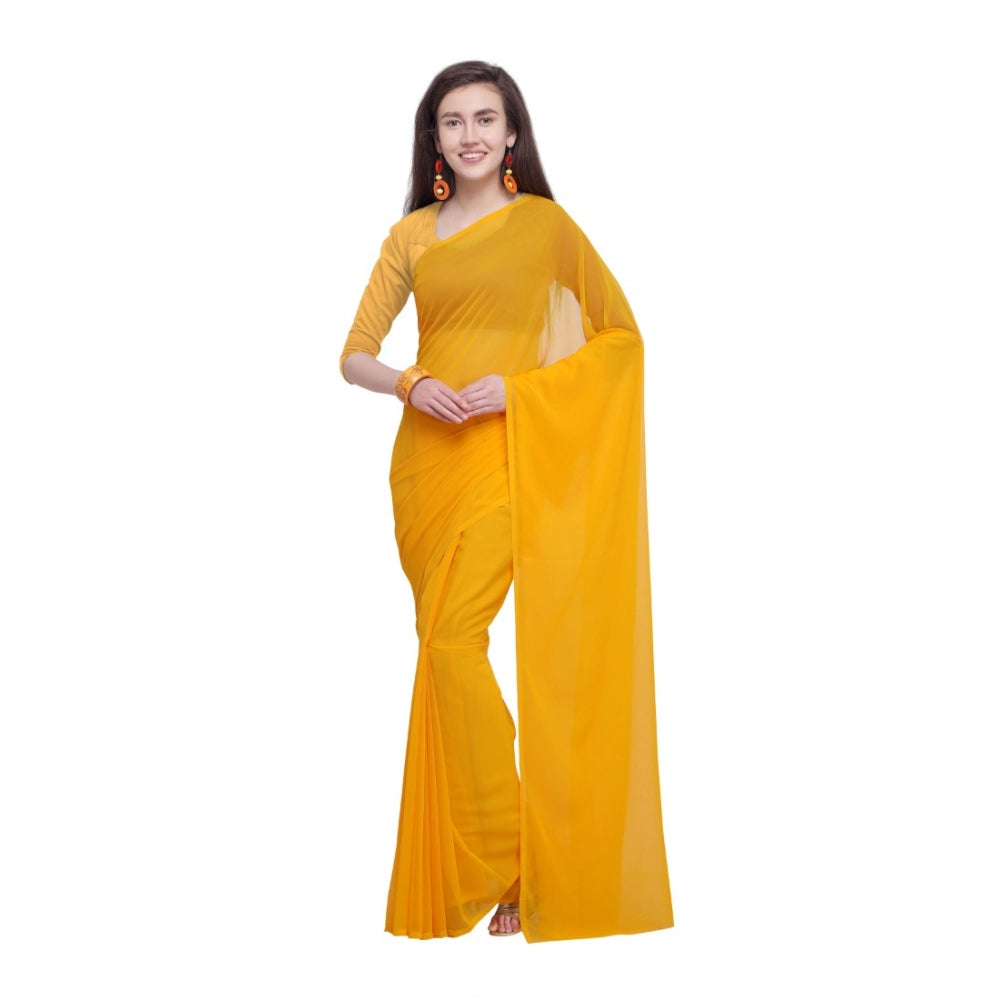 Amfyn Women's Dyed Saree(Yellow,5-6 Mtrs)