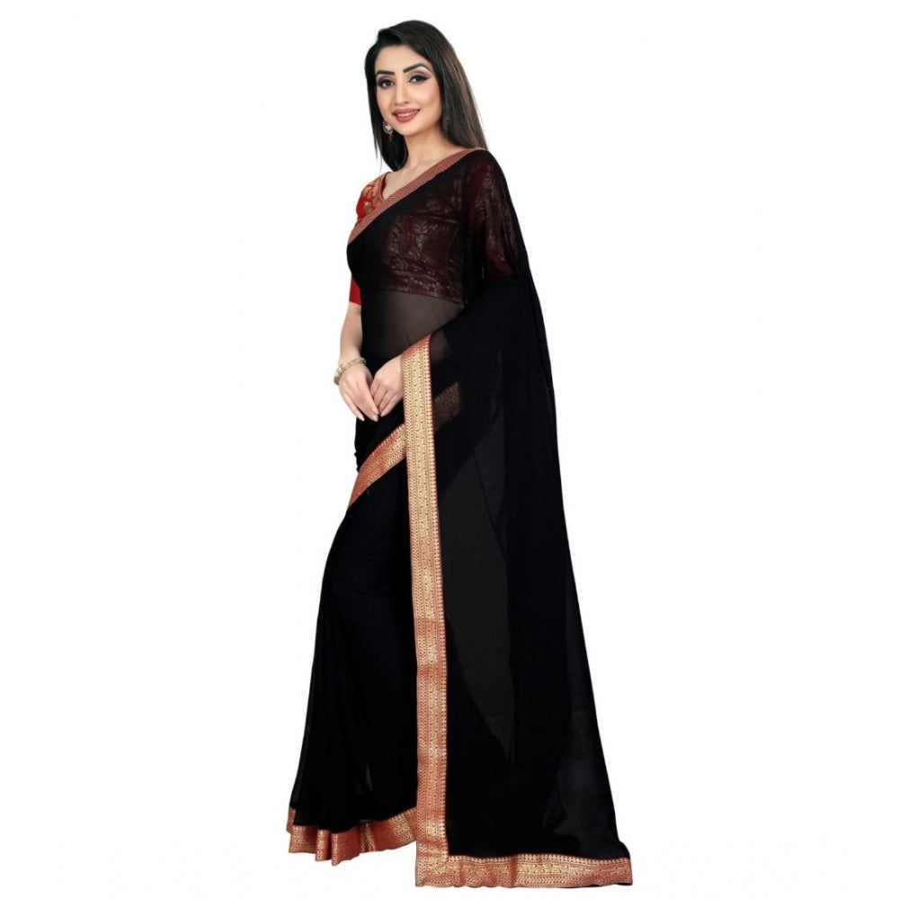 Amfyn Women's Chiifon, Jacquard Blouse Saree(Black,5-6 Mtrs)