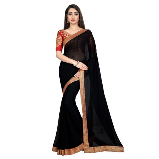 Amfyn Women's Chiifon, Jacquard Blouse Saree(Black,5-6 Mtrs)