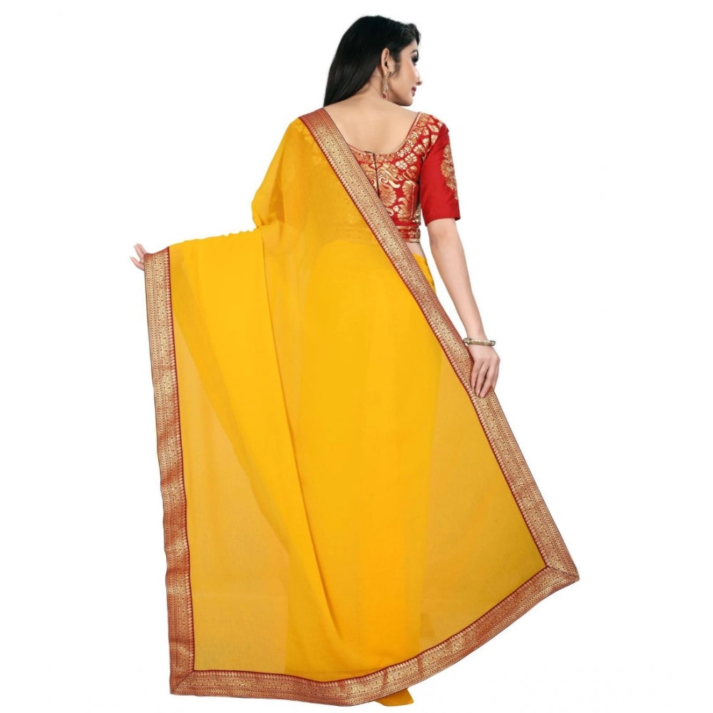 Amfyn Women's Chiifon, Jacquard Blouse Saree(Yellow,5-6 Mtrs)