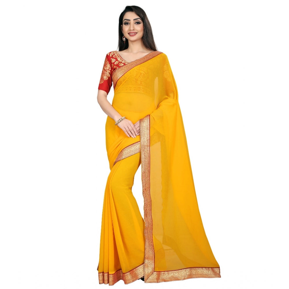 Amfyn Women's Chiifon, Jacquard Blouse Saree(Yellow,5-6 Mtrs)