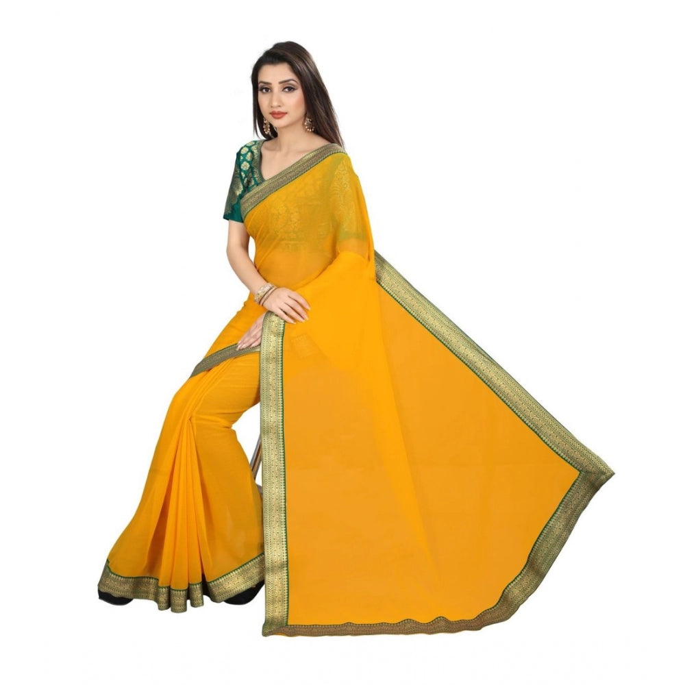 Amfyn Women's Chiifon, Jacquard Blouse Saree(Yellow,5-6 Mtrs)