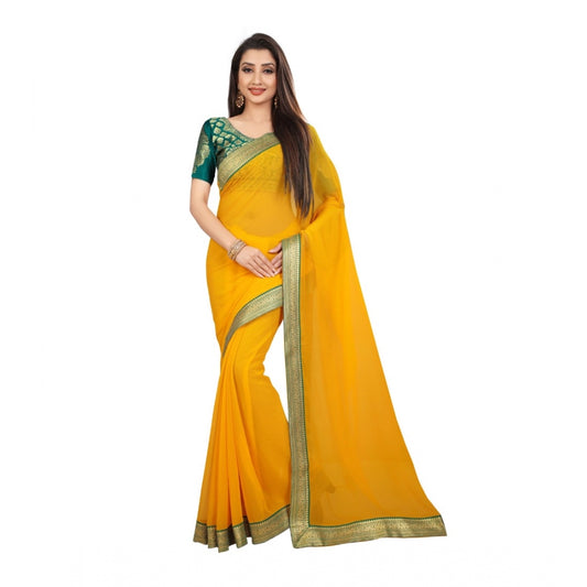 Amfyn Women's Chiifon, Jacquard Blouse Saree(Yellow,5-6 Mtrs)