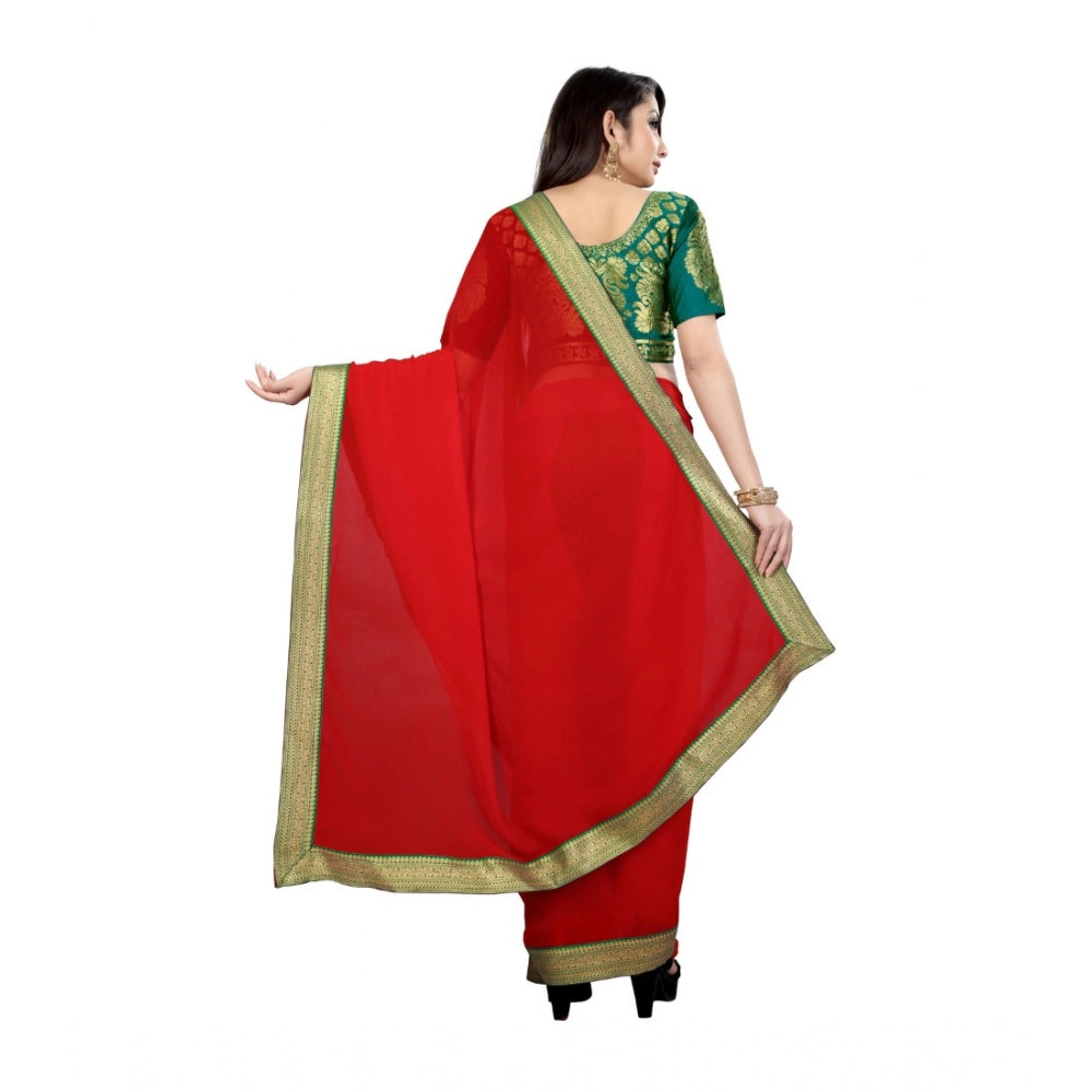 Amfyn Women's Chiifon, Jacquard Blouse Saree(Red,5-6 Mtrs)