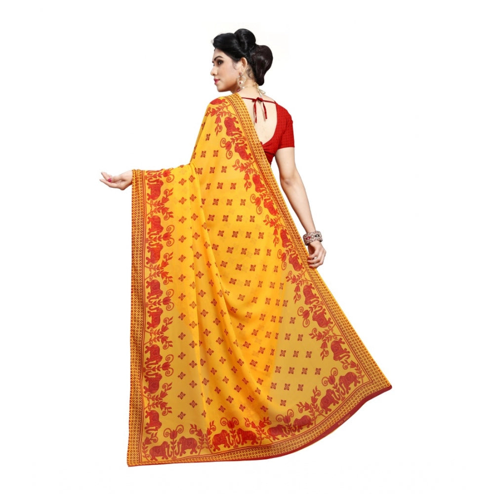 Amfyn Women's Georgette Saree(Red,5-6 Mtrs)