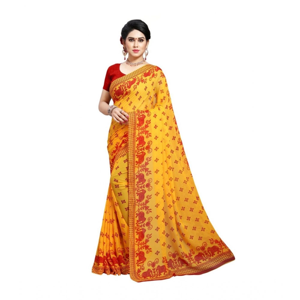 Amfyn Women's Georgette Saree(Red,5-6 Mtrs)