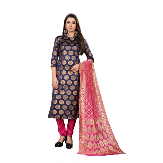 Amfyn Women's Jacquard Silk Unstitched Salwar-Suit Material With Dupatta (Blue,2-2.5Mtrs)