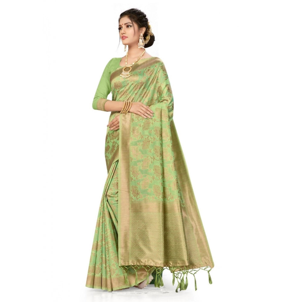 Amfyn Women's Banarasi (Spun Cotton) Saree (Pista Green,5-6 Mtrs)