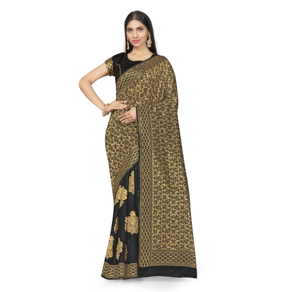 Amfyn Women's Banarasi Silk Saree (Black,5-6 Mtrs)