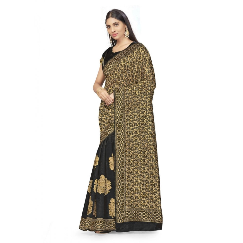 Amfyn Women's Banarasi Silk Saree (Black,5-6 Mtrs)