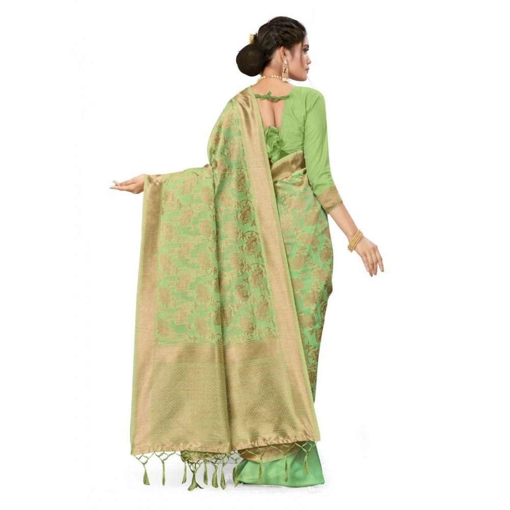 Amfyn Women's Banarasi (Spun Cotton) Saree (Pista Green,5-6 Mtrs)