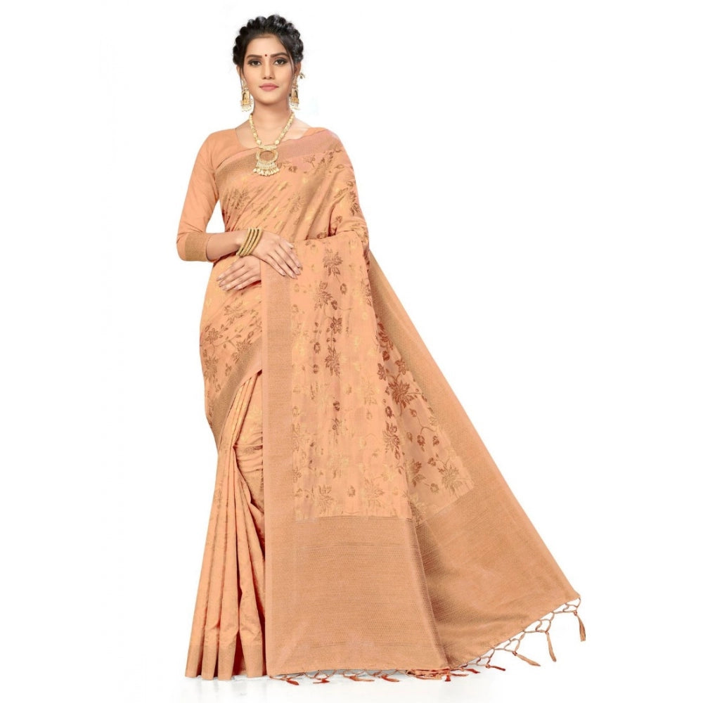 Amfyn Women's Banarasi (Spun Cotton) Saree (Beige,5-6 Mtrs)