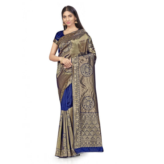 Amfyn Women's Banarasi Silk Saree (Navy Blue,5-6 Mtrs)