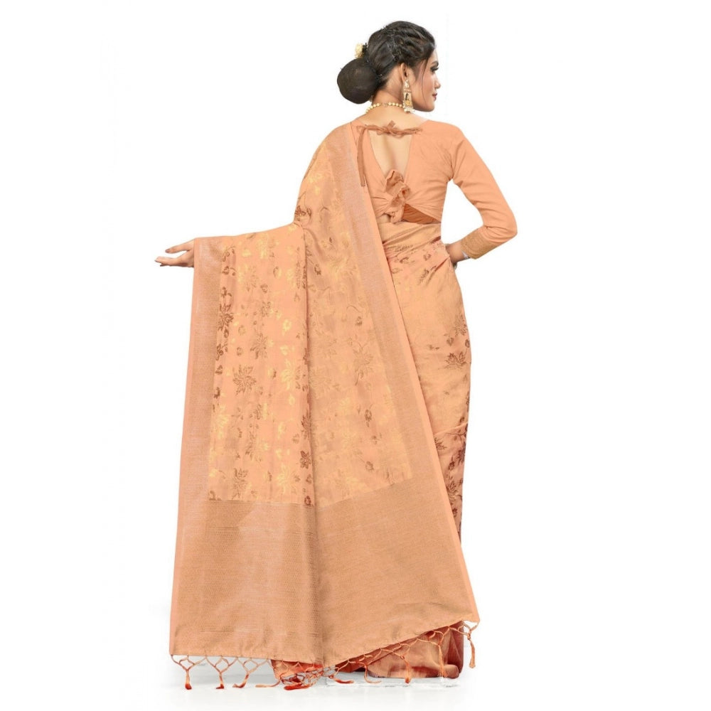 Amfyn Women's Banarasi (Spun Cotton) Saree (Beige,5-6 Mtrs)