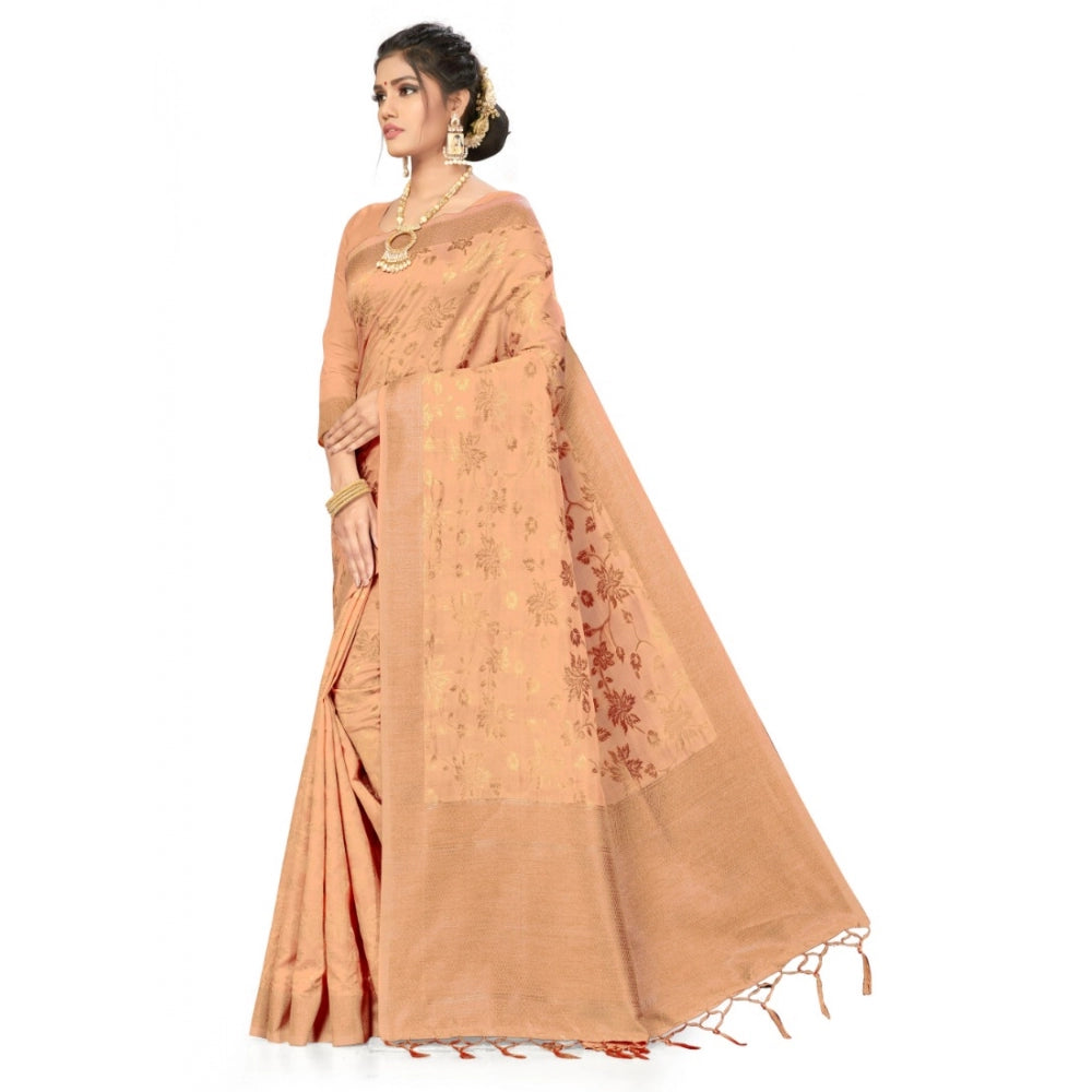 Amfyn Women's Banarasi (Spun Cotton) Saree (Beige,5-6 Mtrs)