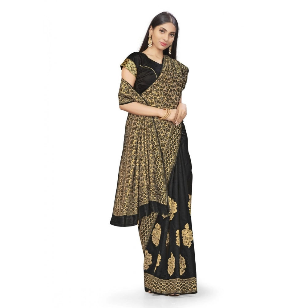 Amfyn Women's Banarasi Silk Saree (Black,5-6 Mtrs)