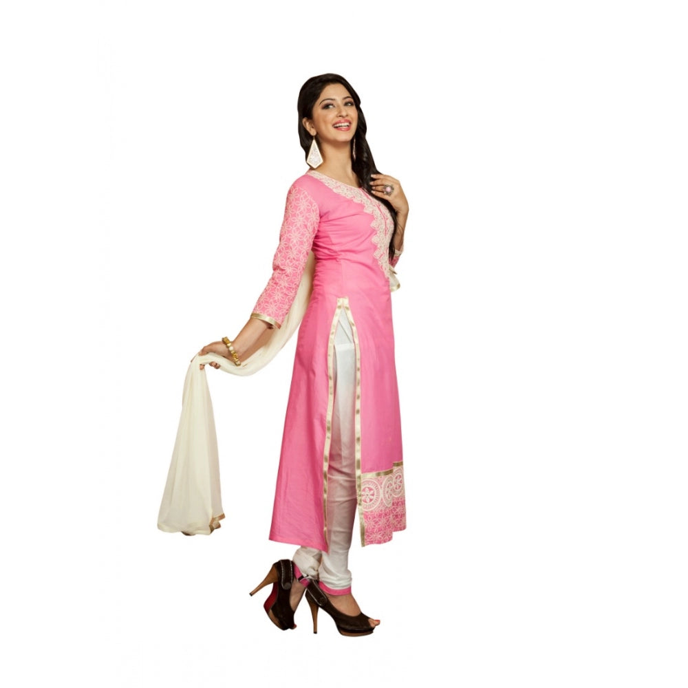 Amfyn Women's Georgette Unstitched Salwar Suit-Material With Dupatta (Pink &amp; White,2.2 Mtrs)